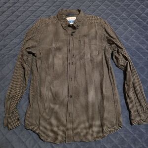 Columbia Men's Black and Brown Plaid Button Up Shirt Med